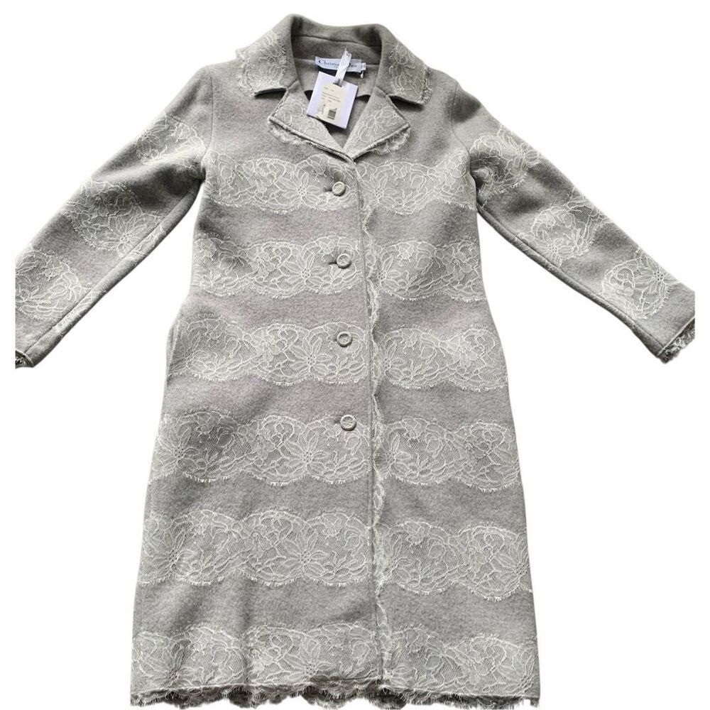 NEW NWT Christian Dior Gray Wool & Lace Long COAT JACKET sz US 8 $5400